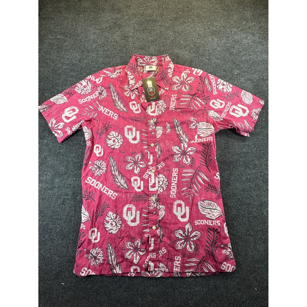 Wes and Willy Oklahoma Sooners Pink Floral Button Up Shirt Small NWT 2179 OKC